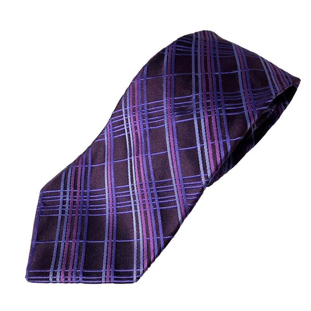 Ted Baker Neck Tie Striped Check Purple Pink Silk 59" 3.5"